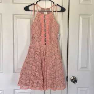 Peach lace cutout dress, new with tags